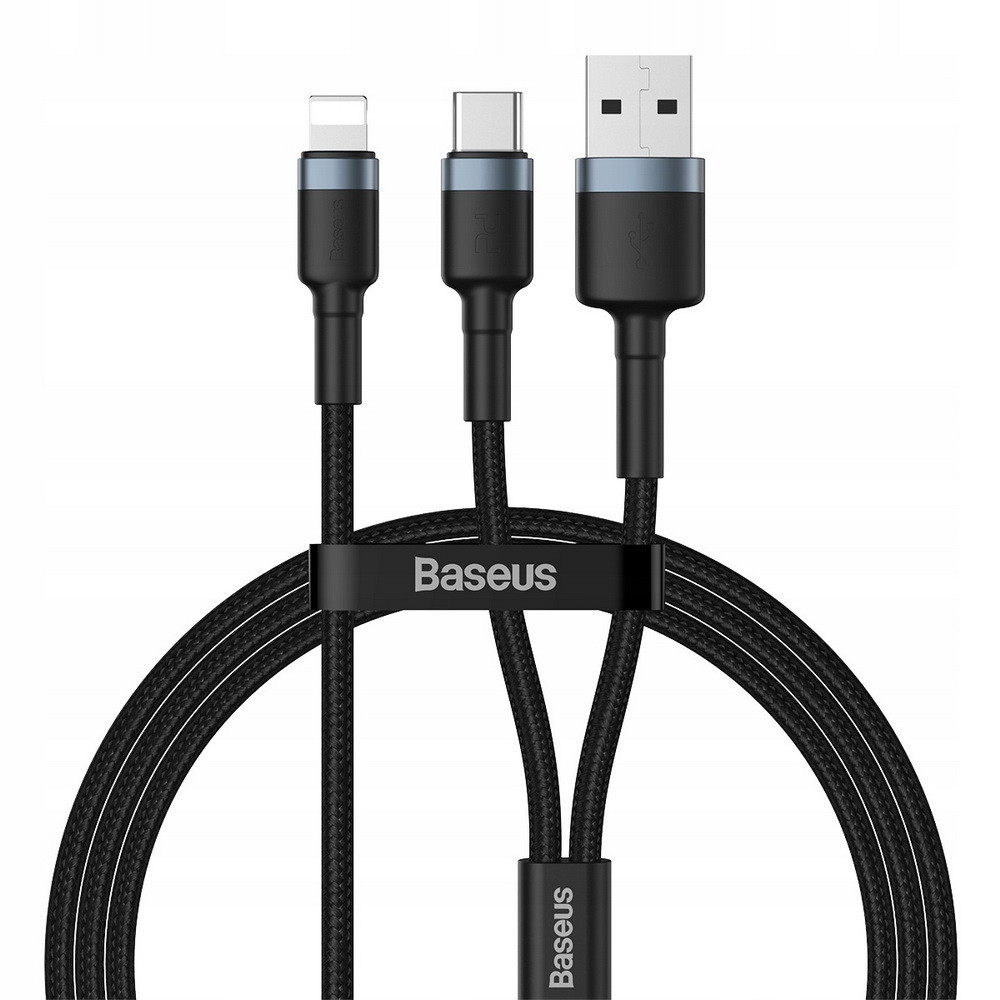 Кабель Baseus combo cafule 2 в 1 USB Type-C, Lightning, CATKLF-ELG1, 1.2 м, чорний