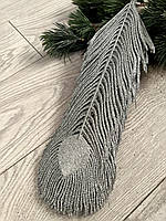 Декоративна гілочка — перо павича ( срібло, упаковка 10 штук), фото 3