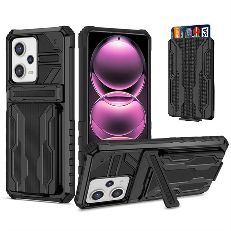 Протиударний чохол для Xiaomi Redmi Note 12 5G чорний із підставкою і слотом для карток