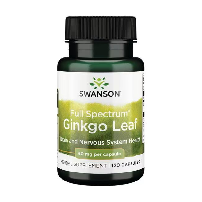 Листя гінкго Swanson Full Spectrum Ginkgo Leaf, 60 mg 120 Caps, фото 1