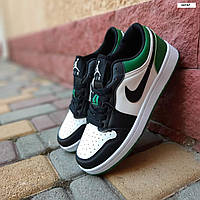 Кросівки Nike Air J0rdan 1 low низькі білі з чорним і зеленим, Кросівки Найк Джордан