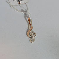 Женский серебряный кулон Скрипичный ключ с золотыми пластинами