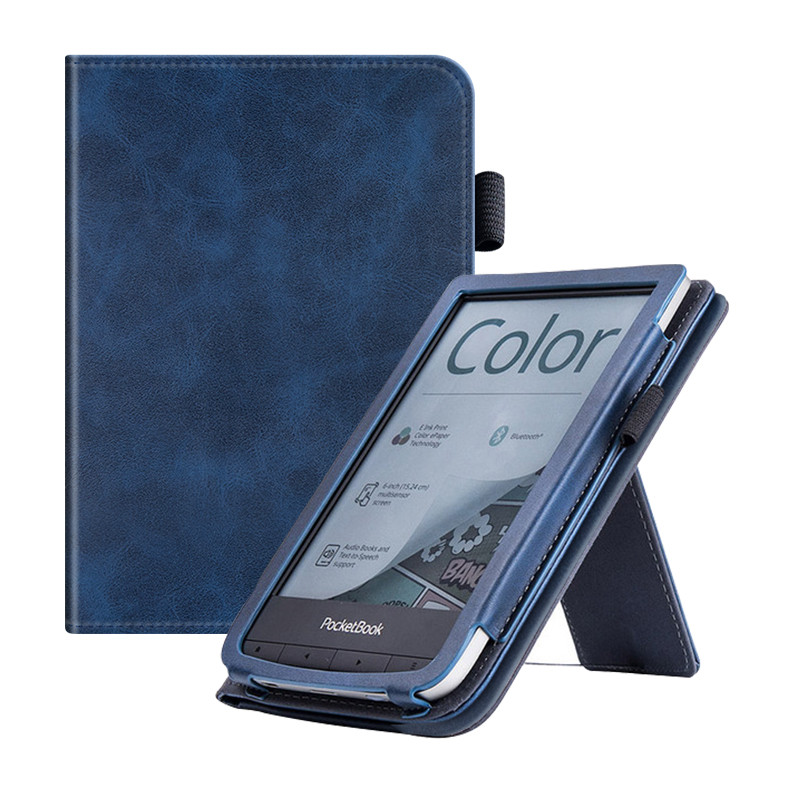 Чохол для PocketBook 632 Touch HD 3 з ремінцем для руки та підставкою синій – обкладинка на Покетбук
