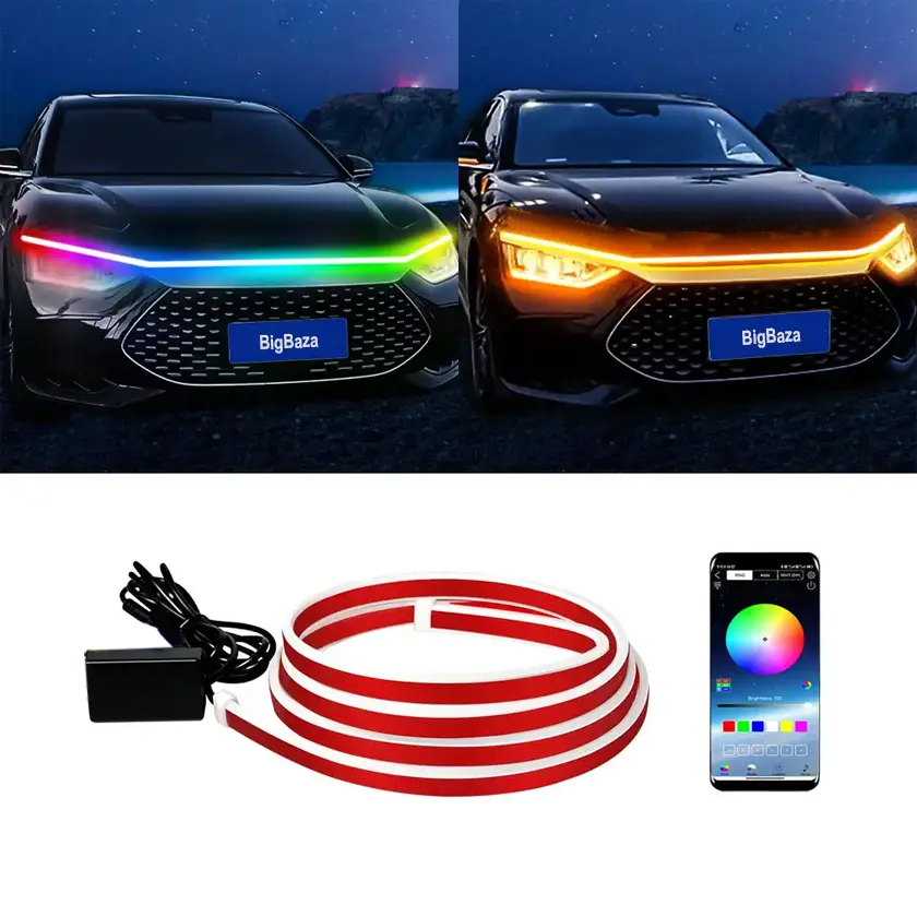 Автомобільна світлодіодна LED-підсвітка RGB під капот автомобіля, Bluetooth, фото 1