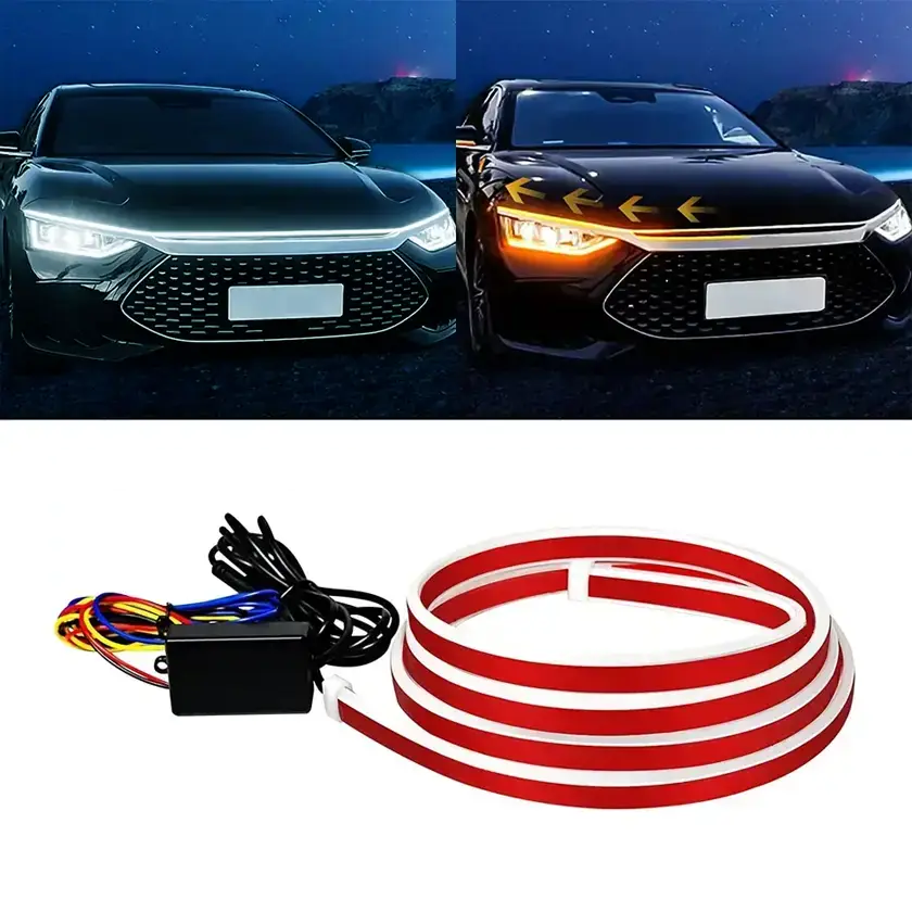 Автомобільна світлодіодна LED-підсвітка під капот автомобіля з поворотниками, білий неон світло, фото 1