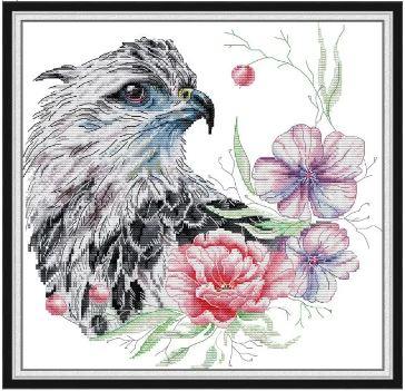 Набір для вишивання за нанесеною на канву схемою "Eagle And Flowers". AIDA 14CT printed 33*32 см