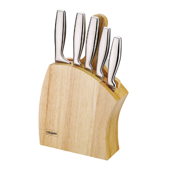 Набір ножів 6 предметів (5 ножів + дошка) на дерев'яній підставці металеві ручки MR-1411 Maestro
