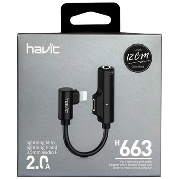 Аудіокабель Havit H663 AUX/Lightning M/Lightning F чорний