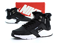 Кроссовки зимние Nike Air Huarache Acronym черно-белые, Найк Хуарачи Акроним нубуковые, прошиты. код KD-11660