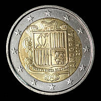 Монета Андорры 2 евро 2014-19 гг. Герб. Девиз:«Вместе мы сильнее».