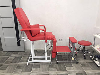 Комплект 4в1 меблі для педикюру: крісло-кушетка педикюрна, педикюрна витяжка на підставці, низький стільчик