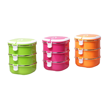 Ланчбокс потрійний 2700 мл 15*16,5*19 см (корпус пластик/внутр.міст неірж.сталь) KAMILLE