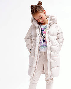 Зимова куртка для дівчинки дитяча пуховик з капюшоном довга бежева 8365-10