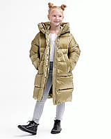 Стильный пуховик удлиненная зимняя куртка для девочек с капюшоном плащевка креш-лак DT-8365-13