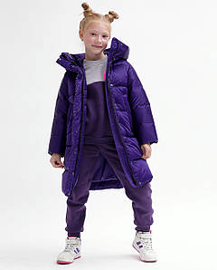 Зимова куртка для дівчинки дитяча пуховик з капюшоном довга індіго DT-8365-19