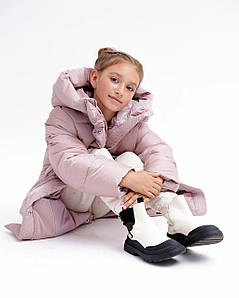 Зимова куртка для дівчинки дитяча пуховик з капюшоном довга пудра DT-8365-25  42,44 р