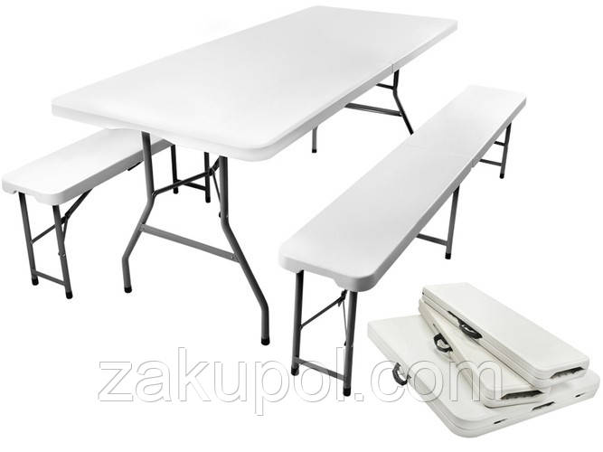 Набір садових меблів Gordon: стіл 180 см + 2 лавки Білий