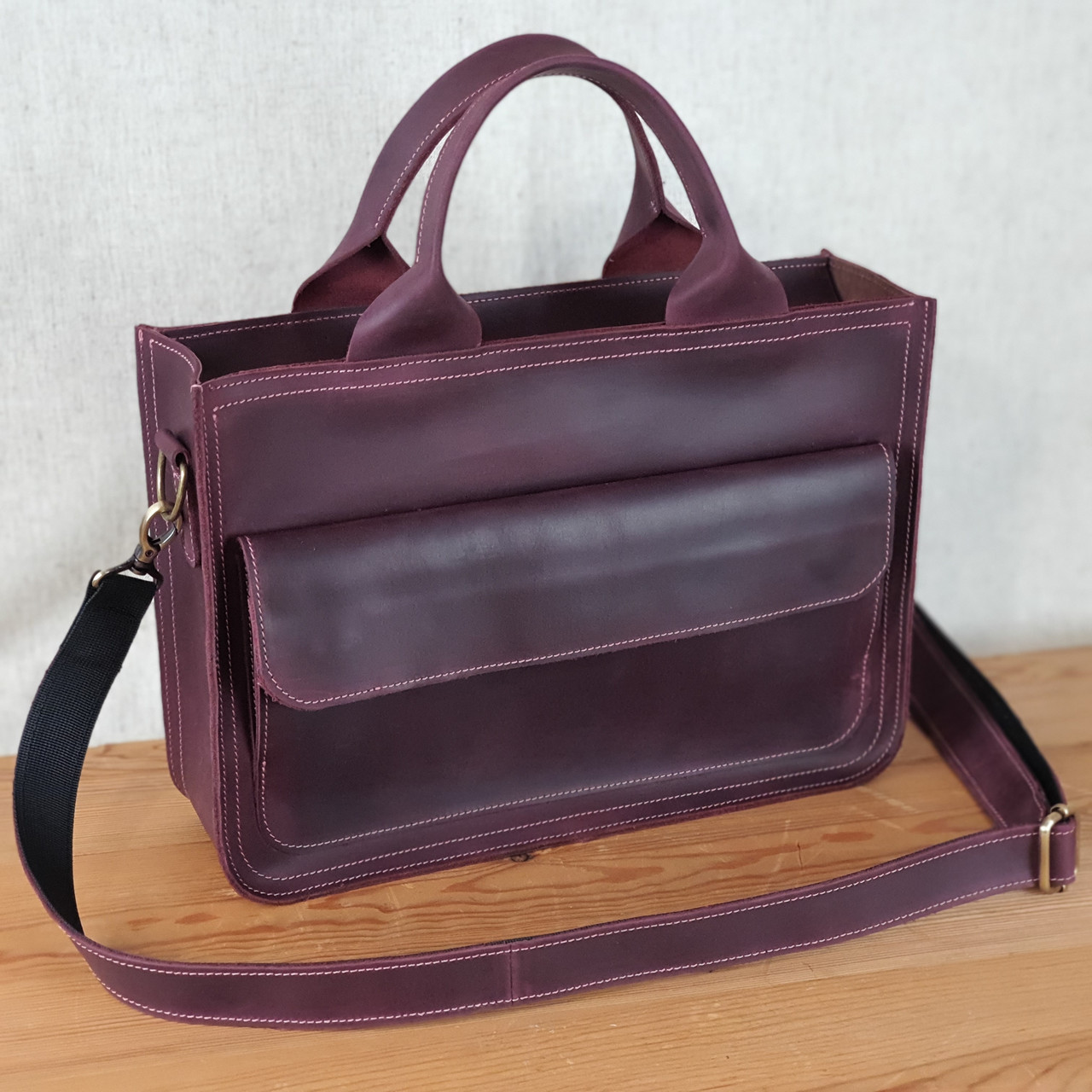 Жіноча шкіряна ділова сумка GS бордова, фото 1