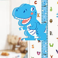 Наклейка на стену UKC детский ростомер Динозавр Голубой
