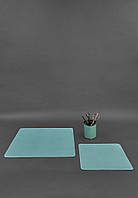 Набор для рабочего стола из натуральной кожи 1.0 бирюзовый краст BlankNote z113-2024