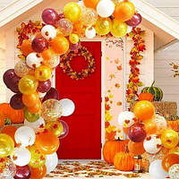 Набор 100 шаров для фотозоны Красота осени с декоративной лианой Бордо и оранжевый