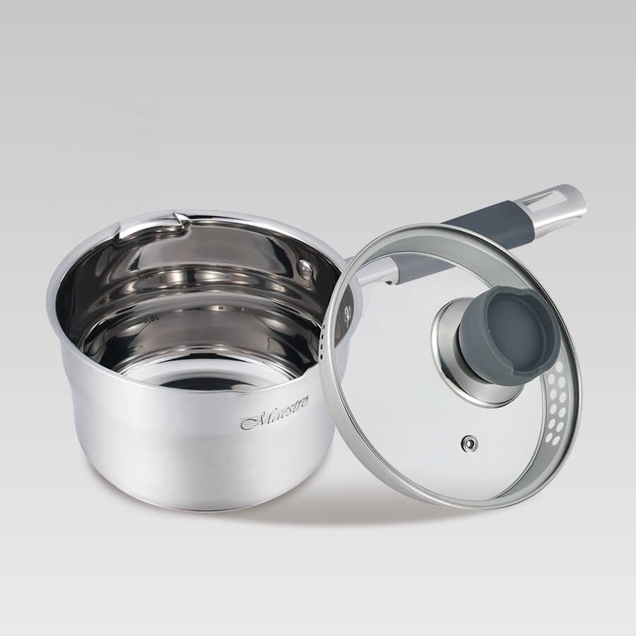 Ковш кухонний Maestro MR-3507-16S, 1.7 л, 16 см, з нержавіючої сталі з кришкою, для всіх типів плит