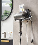 Полиця тримач для фена у ванну. Кріплення поличка для фена з неіржавкої сталі Настінний тримач, фото 2