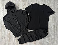 Мужской спортивный костюм черный 3в1 на молнии осень весна, Черный спортивный комплект на змейке с Футбо trek