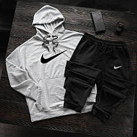 Серый спортивный костюм Nike мужской осенний весенний, Спортивный костюм Найк серый Худи + черные Штаны trek
