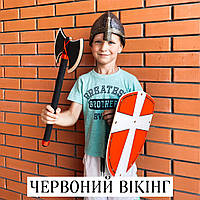 Детские деревянные игрушечные наборы воинов Bona Gamer, 3 предмета(шлем+щит+оружие) Красный викинг