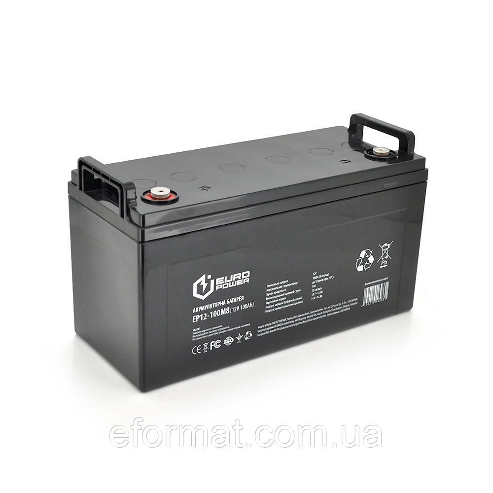 Акумуляторна батарея EUROPOWER AGM EP12-100M8 12 V 100 Ah (329 х 172 х 218) Black Q1/36
