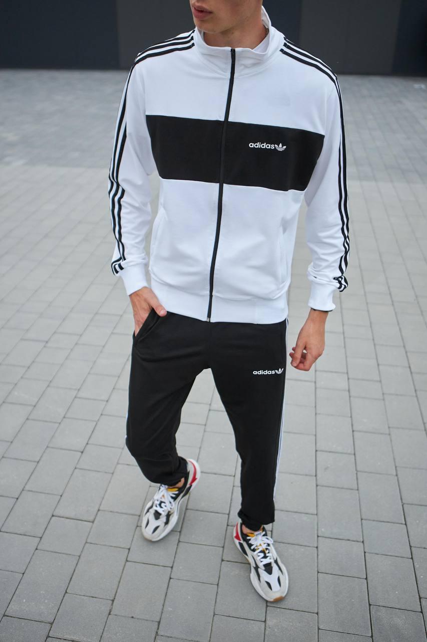 Спортивний костюм чоловічий Adidas весняний осінній олімпійка штани адідас чорний-білий