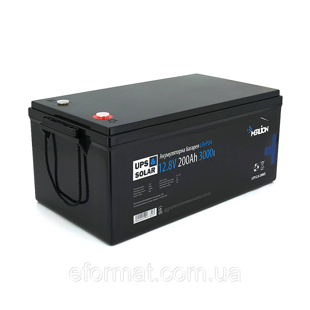 Літій-залізо-фосфатний акумулятор Merlion LiFePO4 12.8 V 200 AH, (522x270x225), 3000 циклів