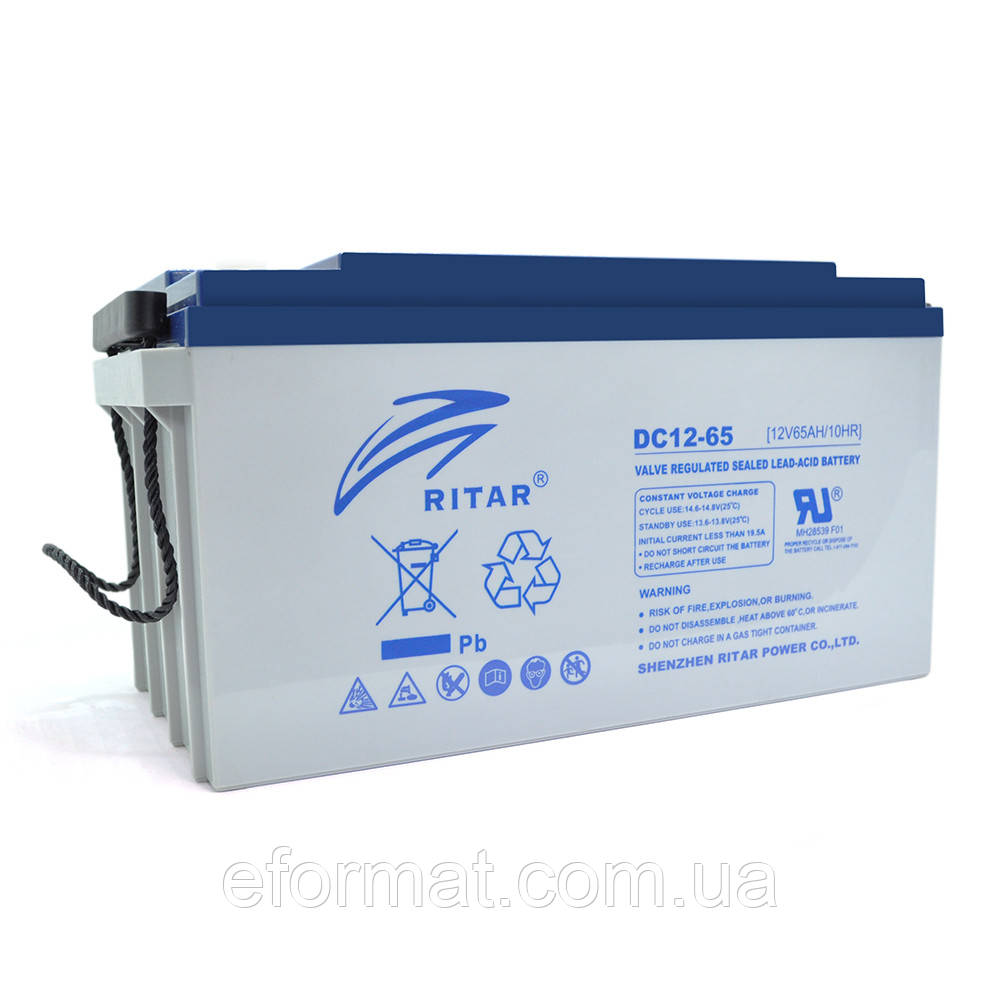 Акумуляторна батарея AGM RITAR DC12-65, Gray Case, 12 V 65 Ah ( 350 х 167 х 182) Q1