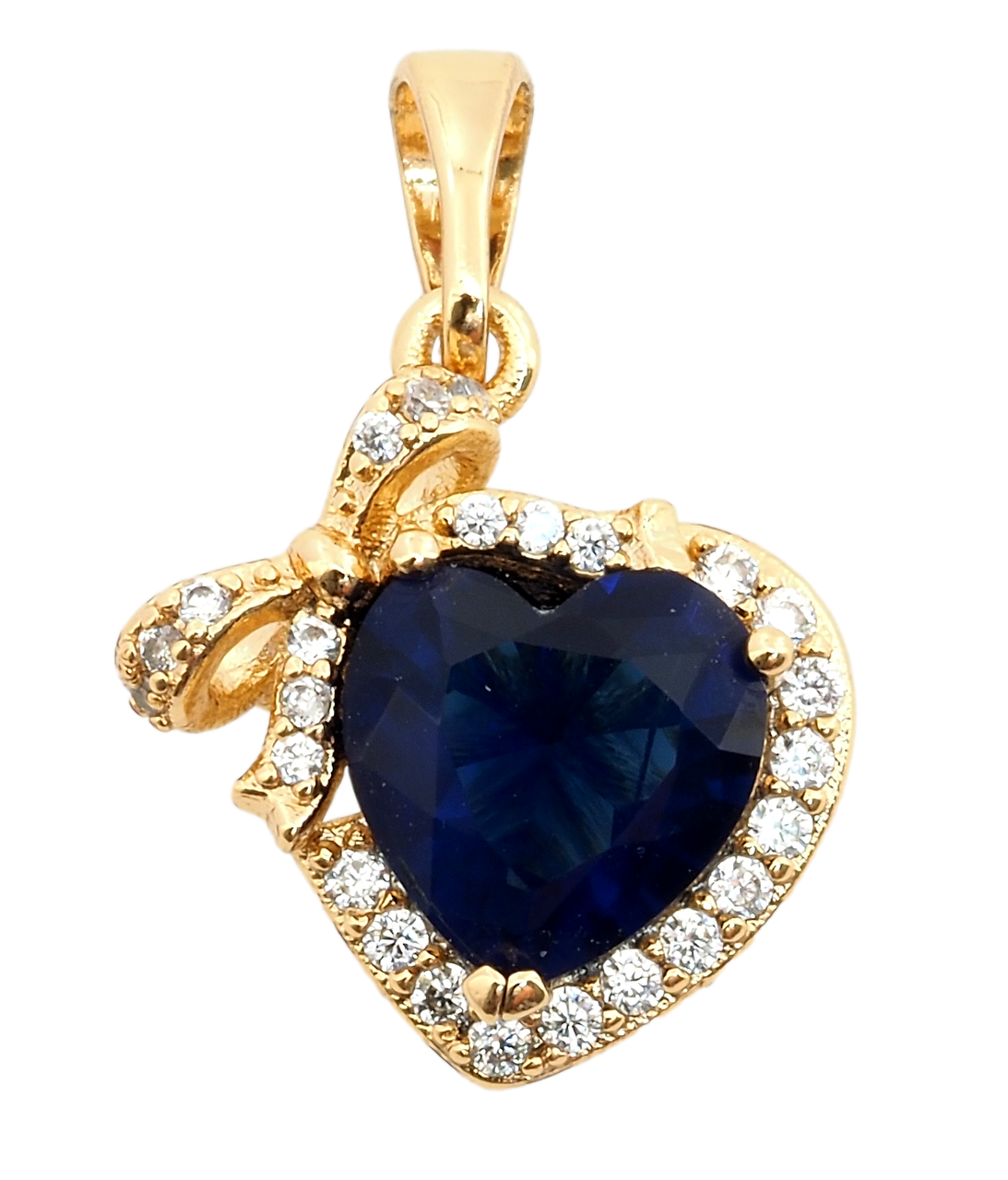 Кулон Xuping Позолота 18K "Синє кришталеве серце з бантом" для ланцюжка до 5мм