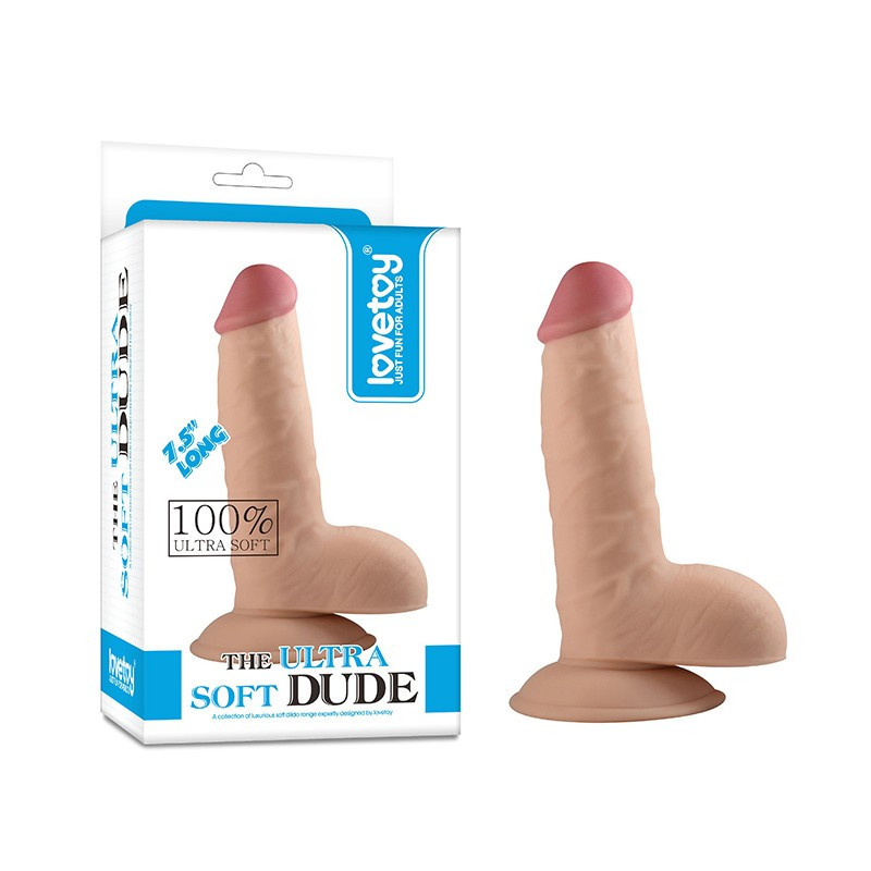 Фаллос на присоску з мошокою Lovetoy Ultra Soft Dude 7.5 long