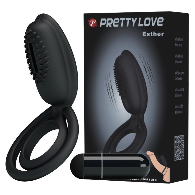 Ерекційне віброкольцо Pretty Love Esther з масажером клітора та захоплювачем мошок