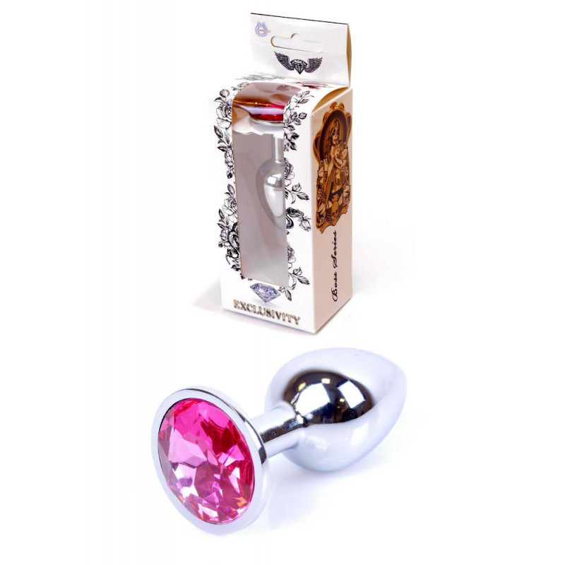 Металева анальна пробка з рожевим кристалом Exclusivity Silver PLUG — Pink