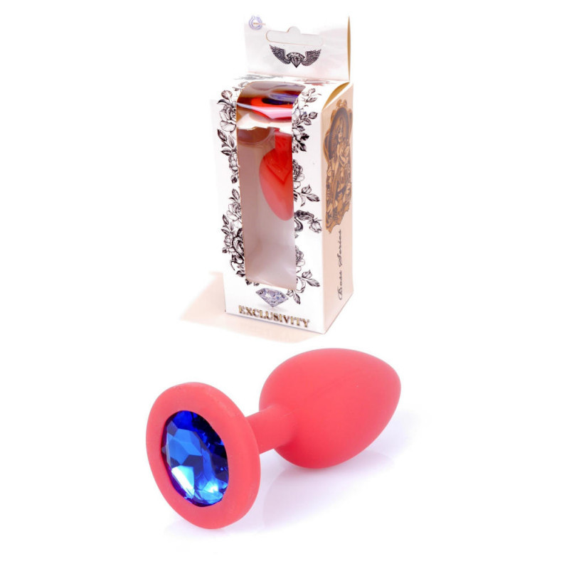Маленька анальна пробка (силікон) із синім кристалом Exclusivity Red Silikon PLUG Small — Blue Diamond