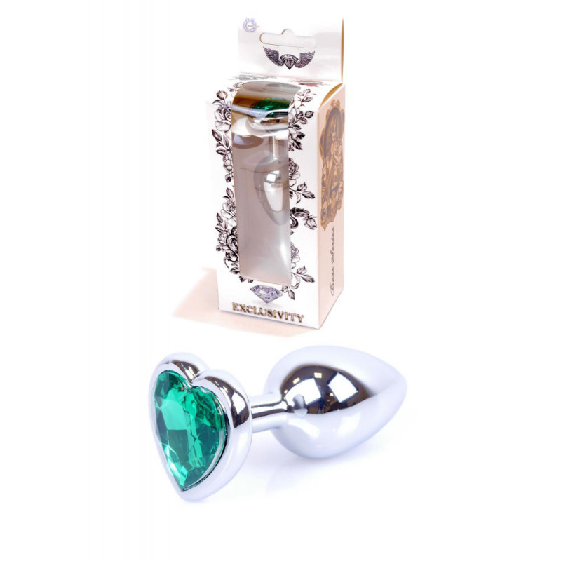 Анальна пробка (метал) із зеленим каменем серцем Exclusivity Silver Heart PLUG — Green