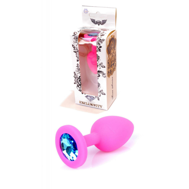 Маленька анальна пробка (силікон) з блакитним кристалом Exclusivity Pink Silikon PLUG Small — Light Blue