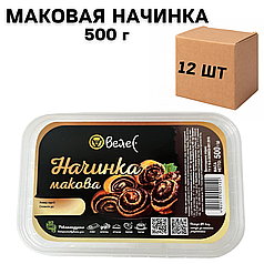 Ящик макової начинки ВЕЛЕС квадратний контейнер 500 г (в ящику 12 шт)