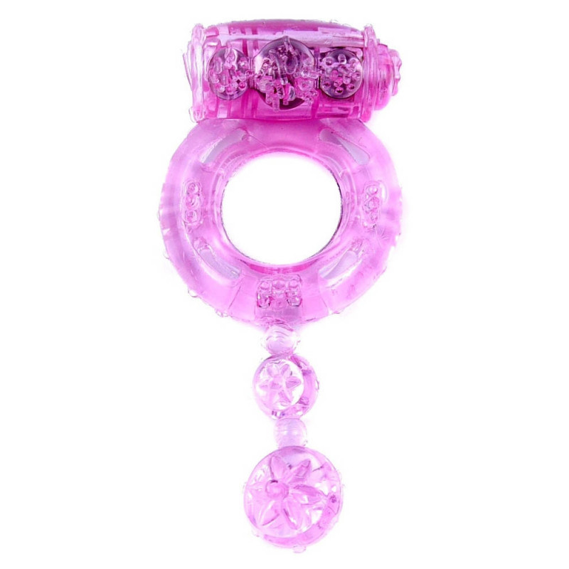 Ерекційне вібро-кільце BOSS Vibrating Cock Ring with balls Pink, BS6700043