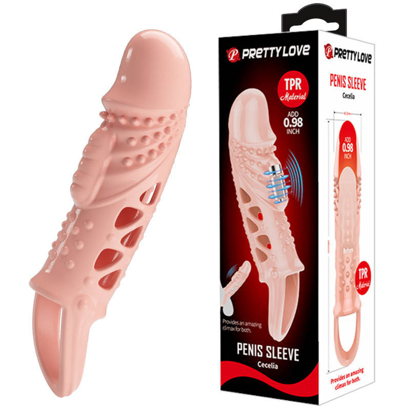Подовжувальна насадка з вібростимуляцією Pretty Love Cecelia penis sleeve flesh, BI-026242