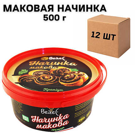 Ящик Макової начинки ВЕЛЕС червона кругла банка 500 г (у ящику 12 шт), фото 2