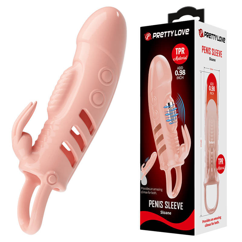 Подовжувальна насадка з вібростимуляцією Pretty Love Sloane penis sleeve flesh, BI-026243