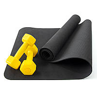 Набор для фитнеса 2в1 коврик для фитнеса и спорта (каремат) + гантели 2шт по 1 кг OSPORT Set 2 (n-0033) Желтый