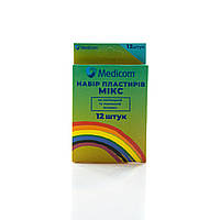 Пластир першої медичної допомоги MEDICOM® Мікс, 12 пластирів на полімерній та тканинній основах