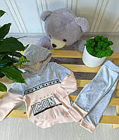 Розово-серый костюм для новорожденной девочки