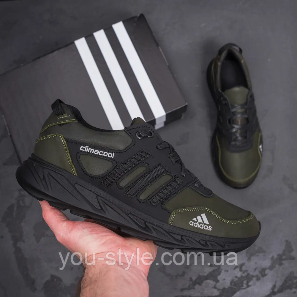 Шкіряні кросівки Adidas колір олива, чорні